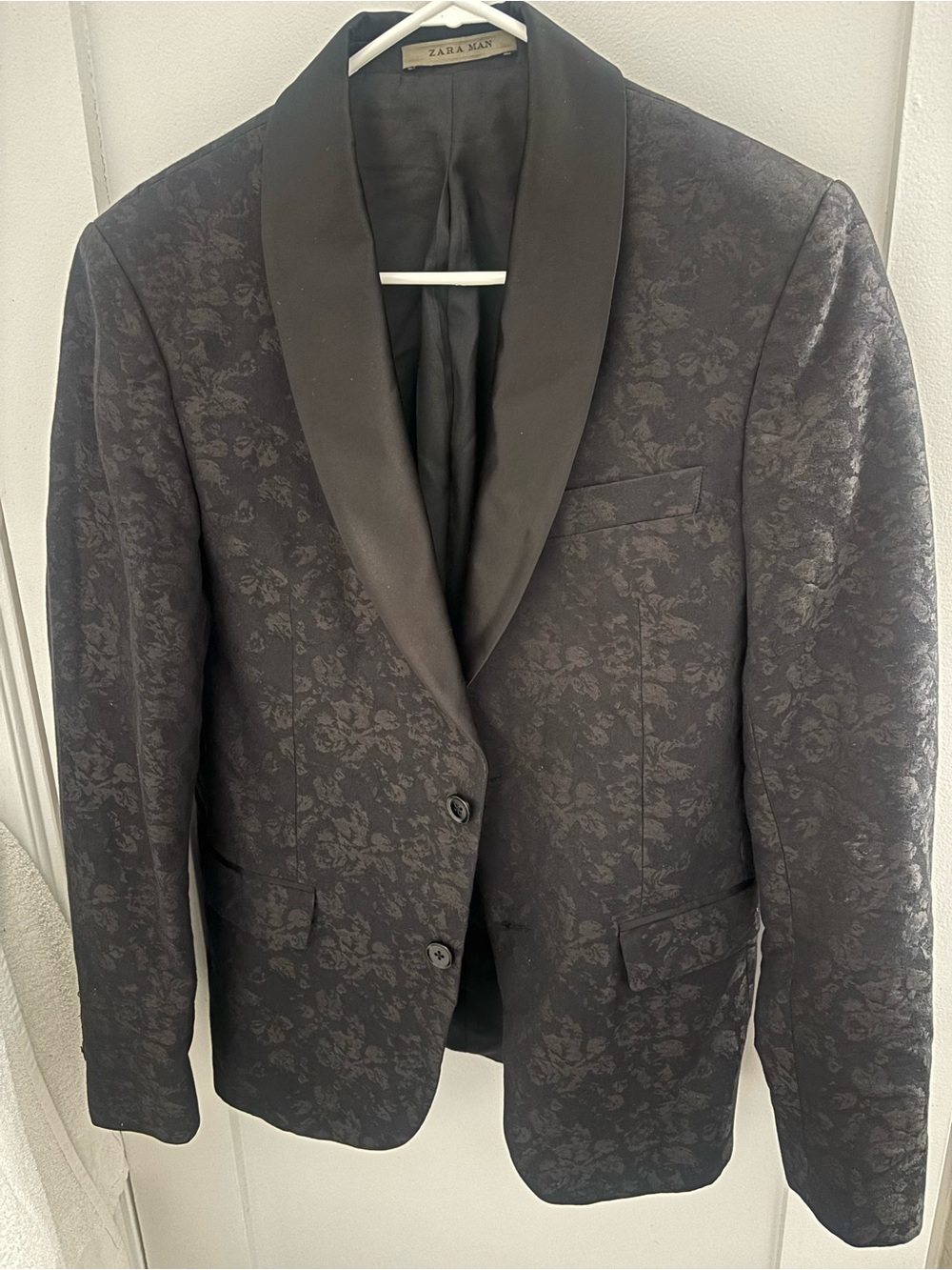 Zara Black Floral Jacquard Shawl Collar Tuxedo Blazer